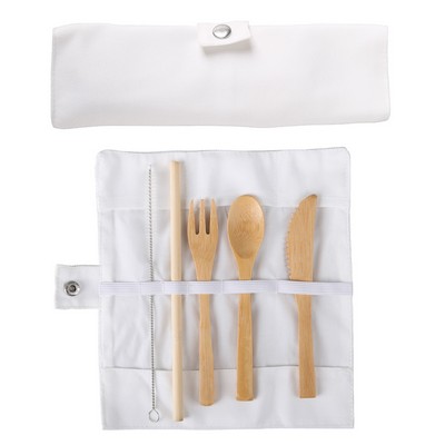 Bamboo Cutlery Set With Canvas Pouch